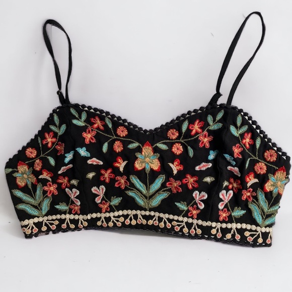 Forever 21 Floral Embroidered Bralette Black Crop Top (L) - Picture 4 of 15